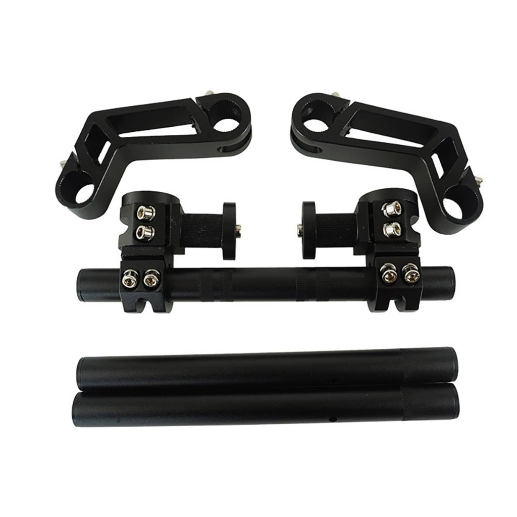 Adjustable motorcycle handlebar clamp kit with black steering bar and bolts