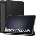 Black stand tablet case with cover open, tablet front propped up