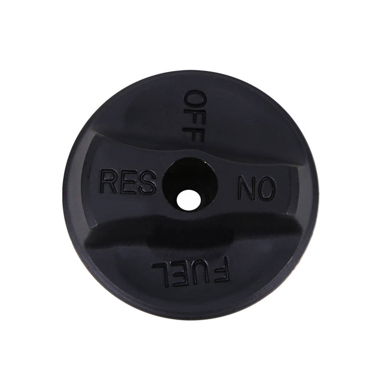 Black fuel shut-off knob labeled RES and NO for petcock valve