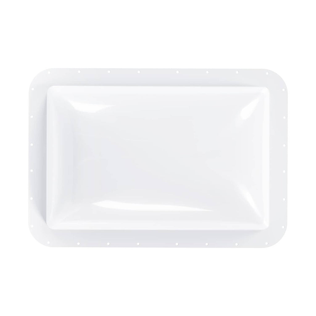 White rectangular skylight cover with recessed inner frame and mounting hole border