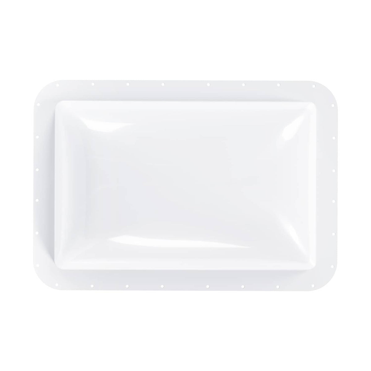 White rectangular skylight cover with recessed inner frame and mounting hole border