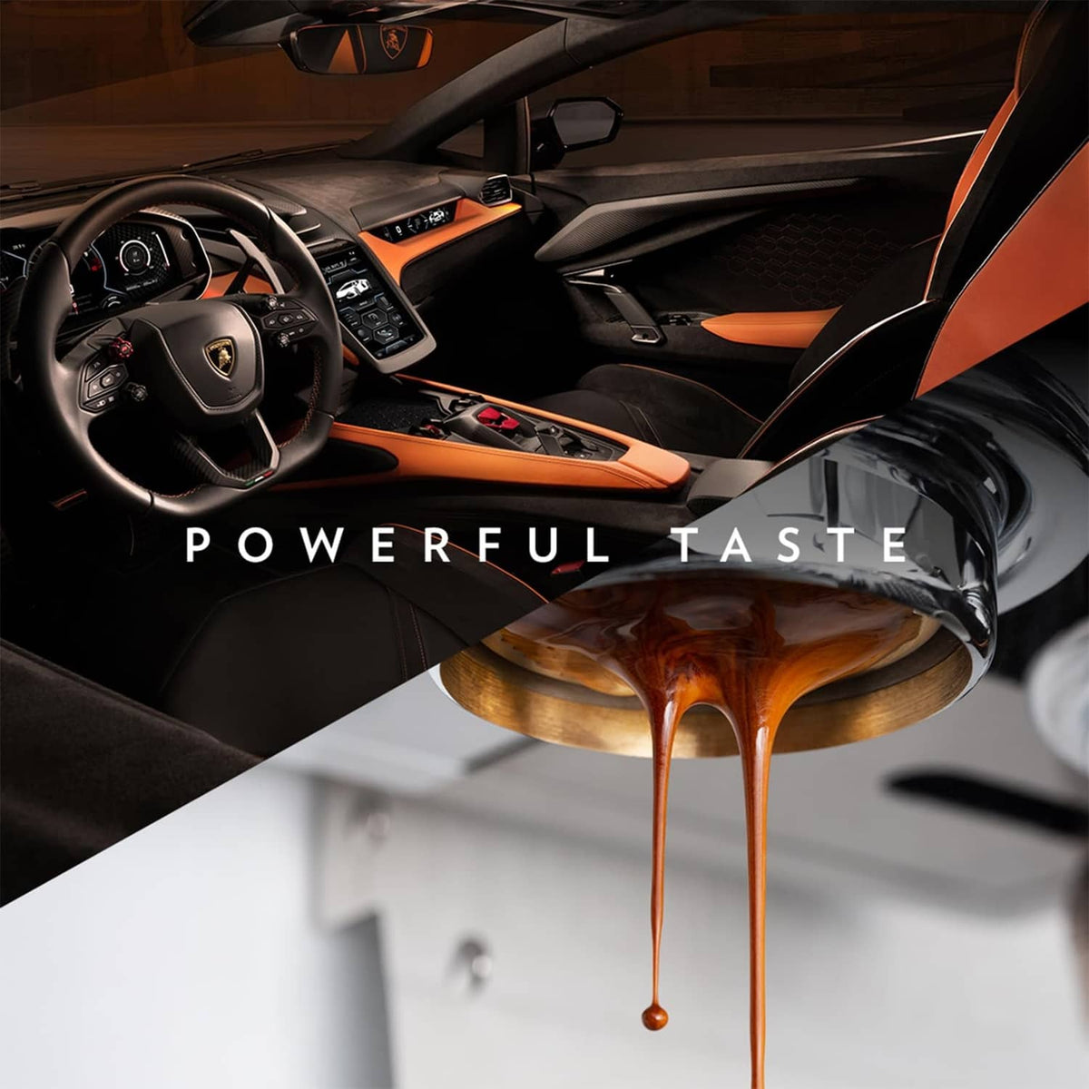 Espresso coffee stream on a motion graphic with car interior and coffee beans