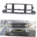 Front bumper grille insert frame, black plastic with rectangular openings and center grille