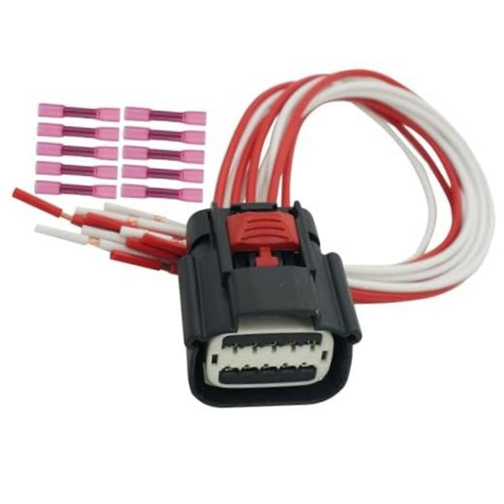 Headlight wiring harness connector pigtail with black housing and red/white wires