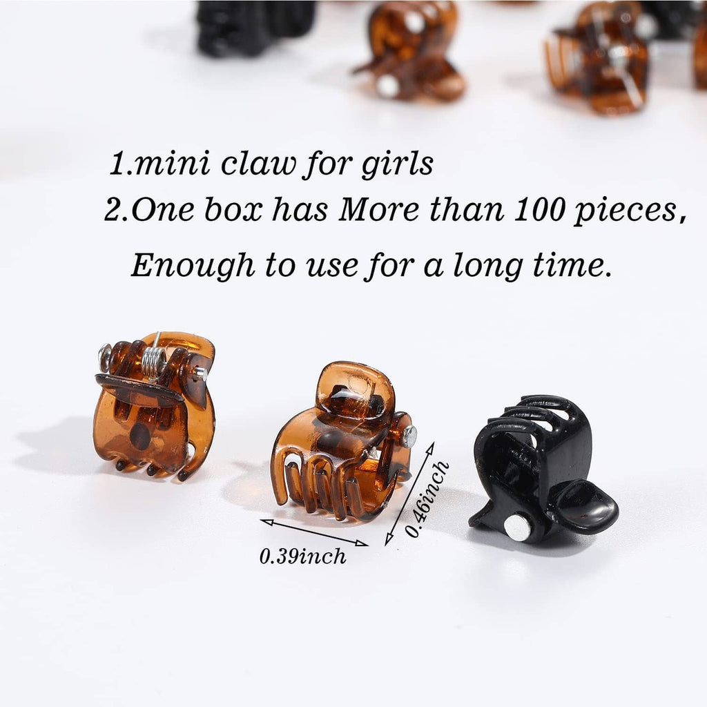 Mini claw hair clips in clear, amber, and black colors