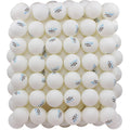 Pack of white 3-star table tennis balls, blue logo print on multiple balls