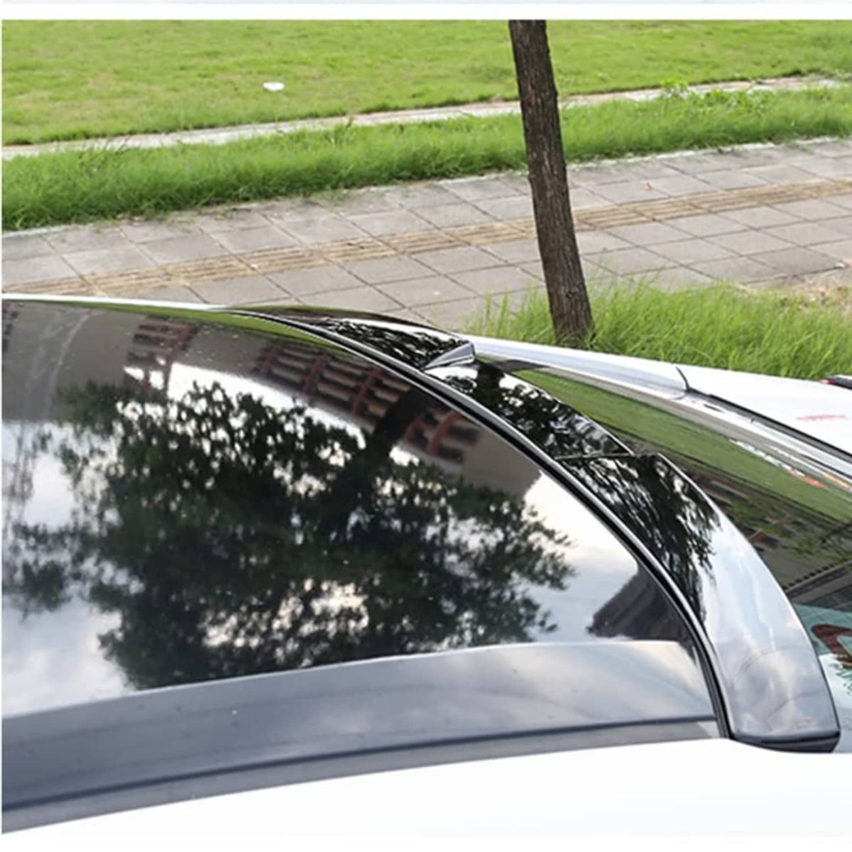 Glossy black rear roof lip spoiler wing over rear window trim