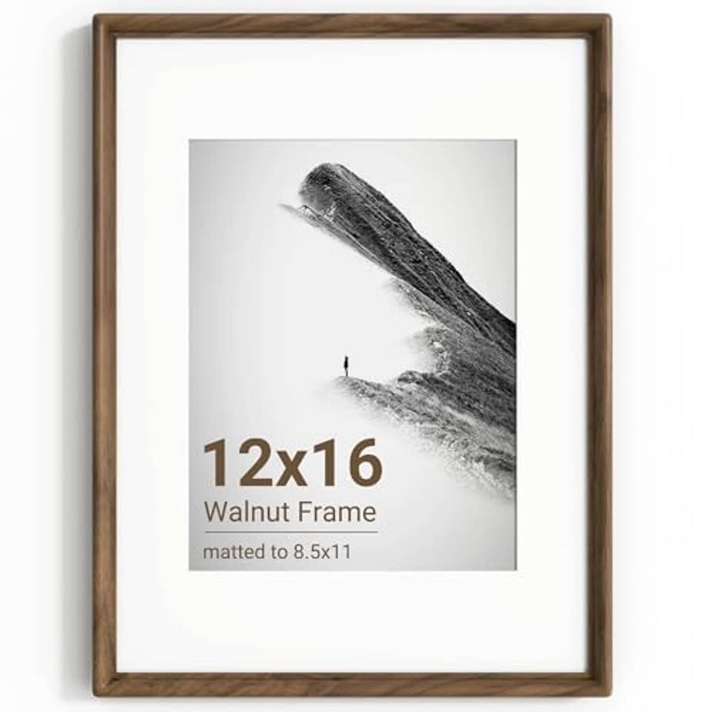 Walnut picture frame with white mat holding a 12x16 photo print.