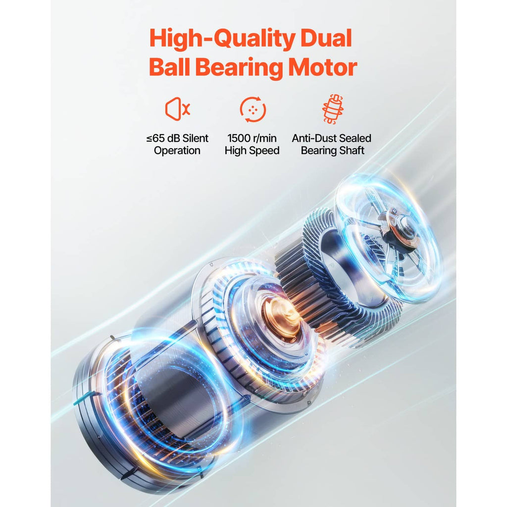 Electric fan motor close-up with glowing blue coil and dual rotating parts