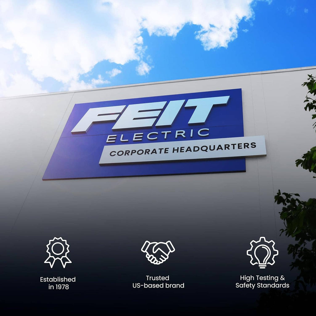 Feit Electric corporate headquarters building sign for LED A19 bulb brand.