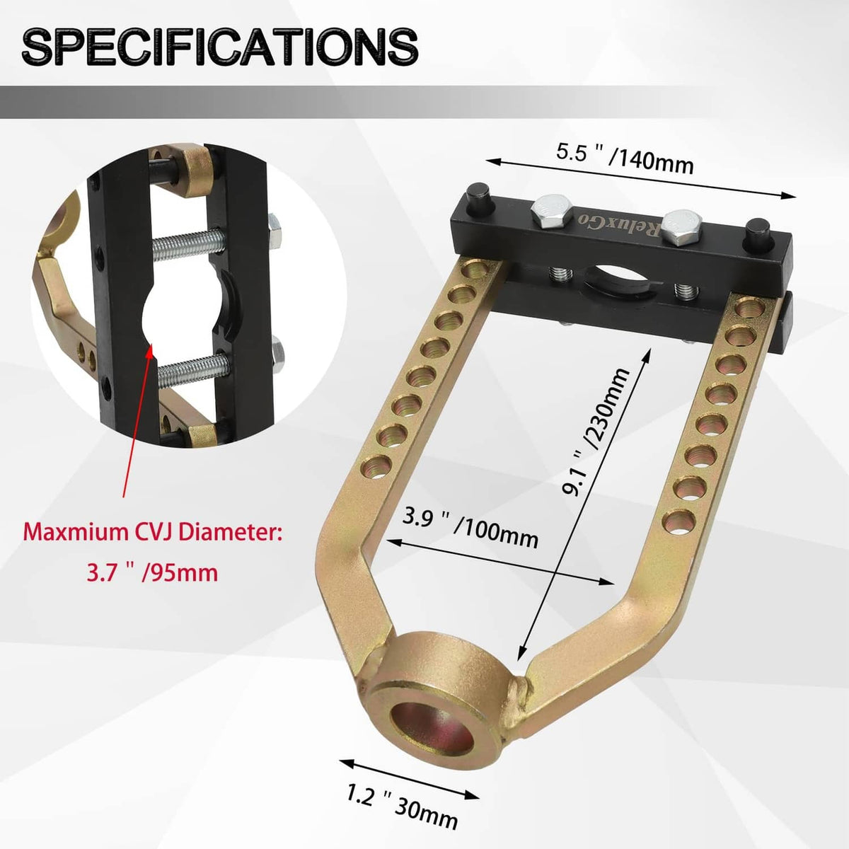 Adjustable CV axle separator frame tool with multiple hole rows and black clamp top