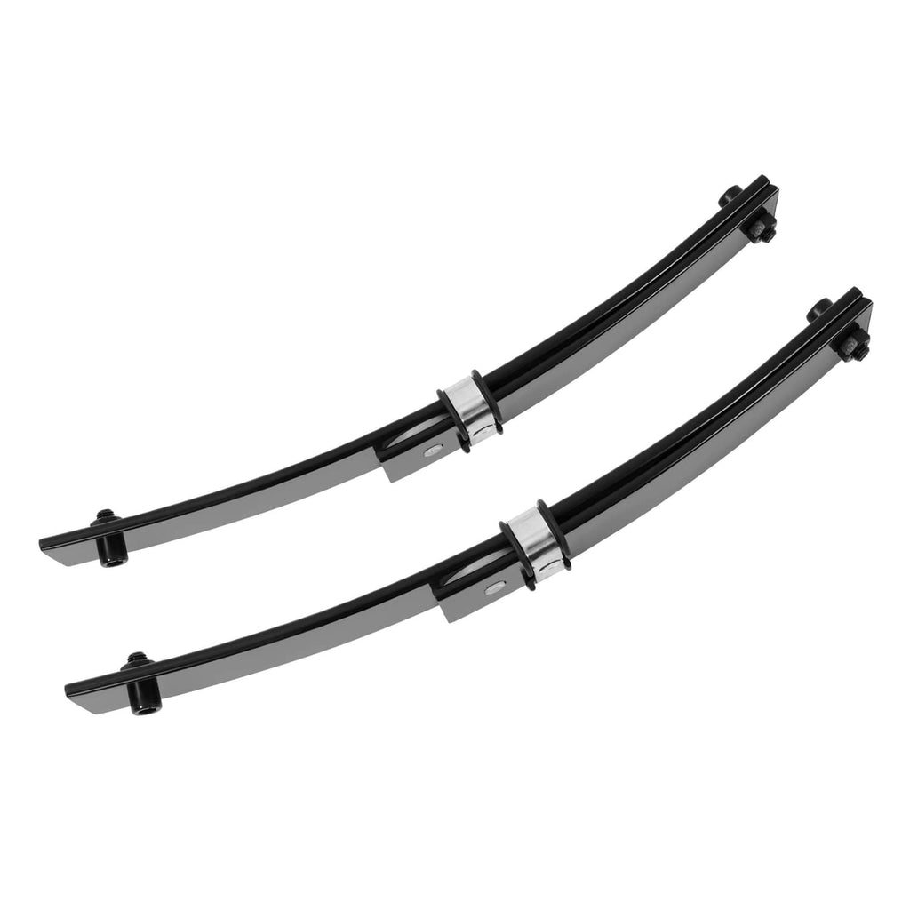 Curved black leaf springs with silver center clasp and end mounting bolts