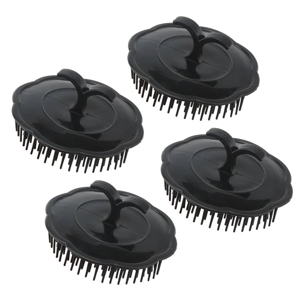 Set of four black scalp brushes with oval pads, long bristles, and raised feet