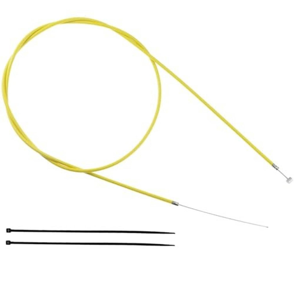 Yellow universal brake cable with silver end fittings and two black housing rods