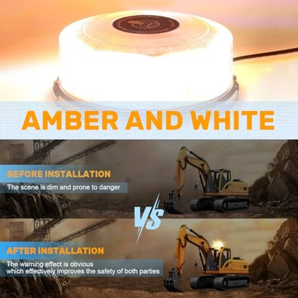 Amber and white beacon strobe light with warm LED glow