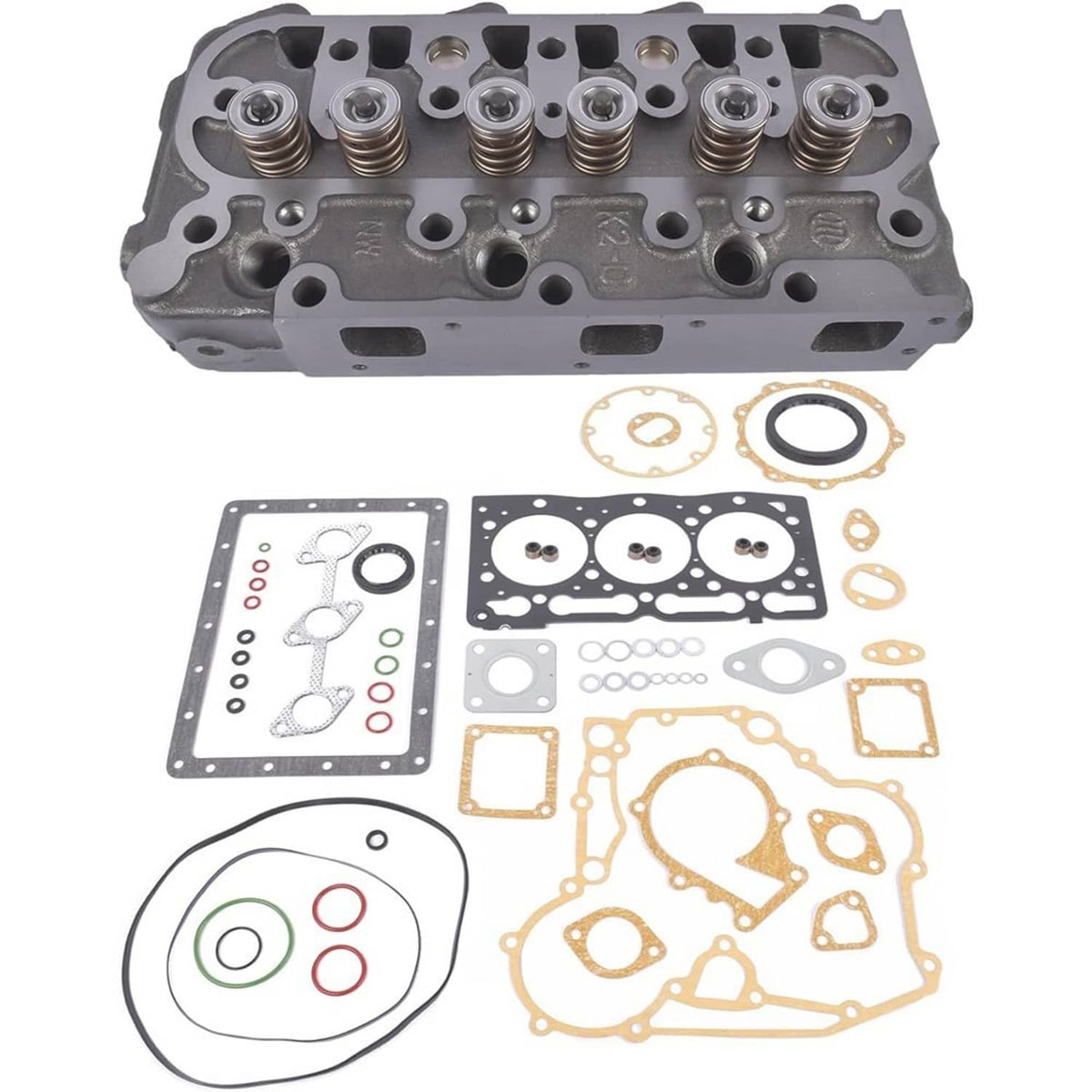 Cylinder head gasket kit with assembled gray head casting and included gasket set