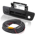 Black tailgate handle backup camera with mounting bracket and attached wiring cable
