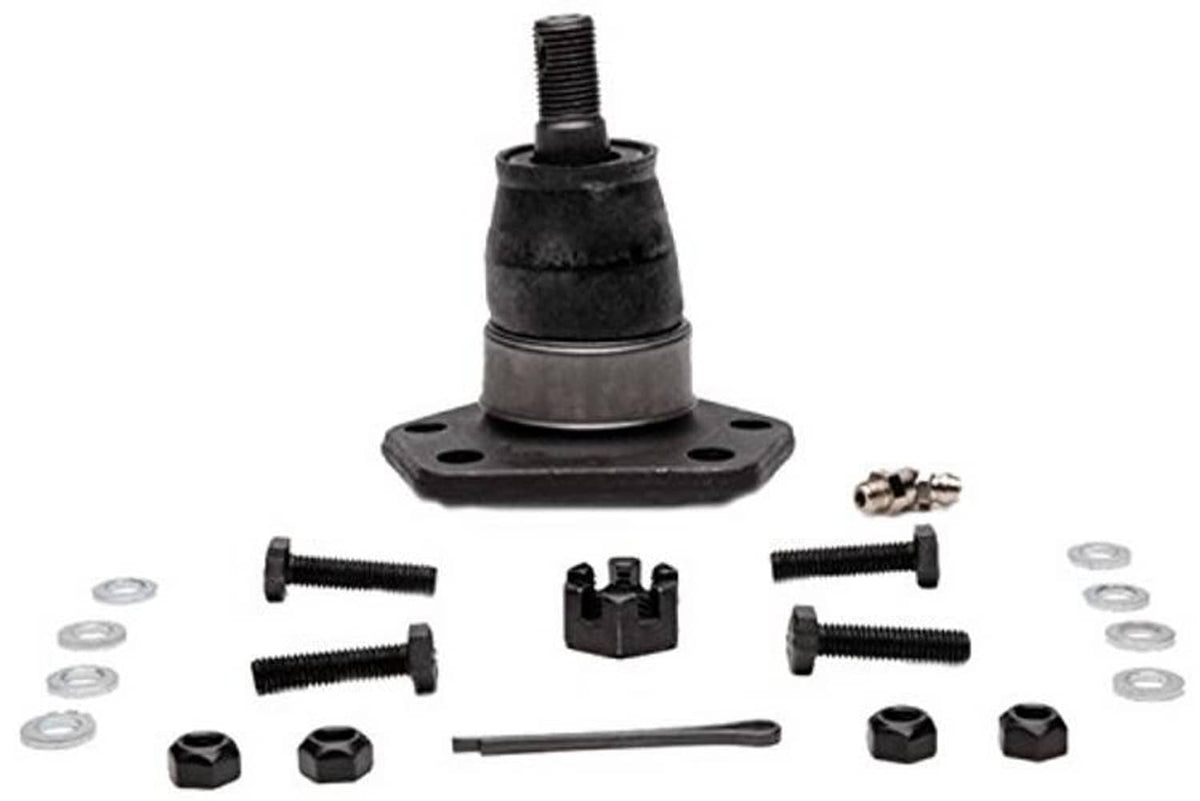 Front upper suspension ball joint assembly with rubber boot and mounting plate; includes bolts and nuts.