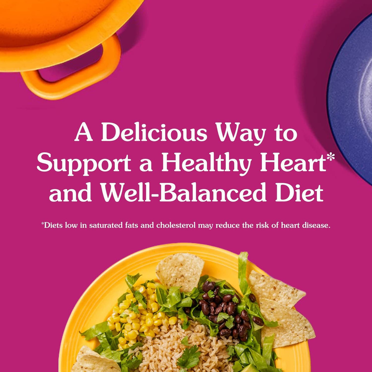 Whole grain brown rice meal serving with beans, corn, greens, and tortilla chips