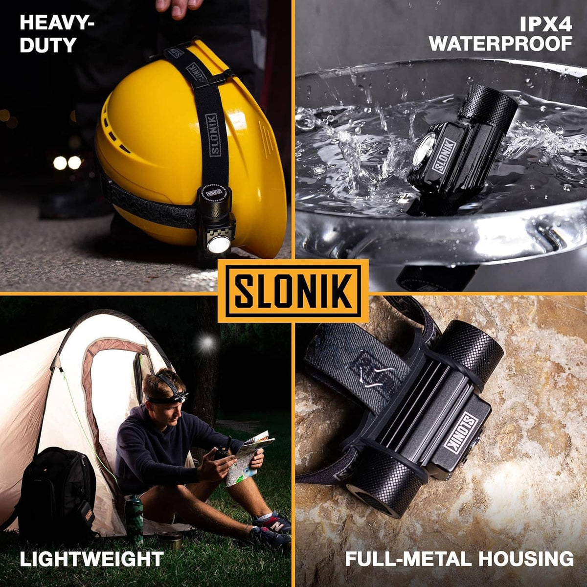 Rechargeable headlamp with full-metal housing and IPX4 water-resistant design