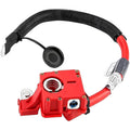 Red positive battery cable with black ribbed conduit and ring terminal end
