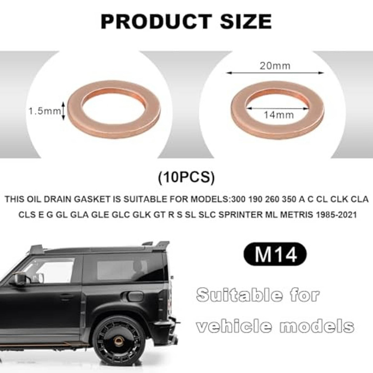 Copper oil drain plug crush washer gasket, 14mm size round seal