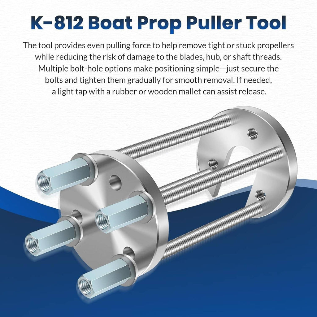 Boat prop puller tool with aluminum pull plates and four threaded rods