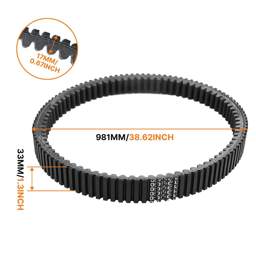 Black toothed drive belt loop with visible thickness