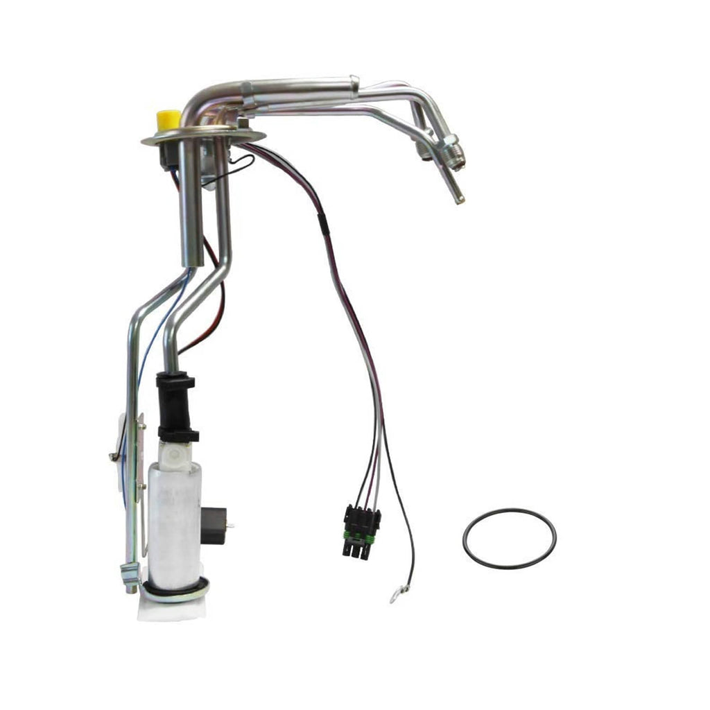 Fuel pump module assembly with metal pickup tube, wiring leads, and tank seal ring