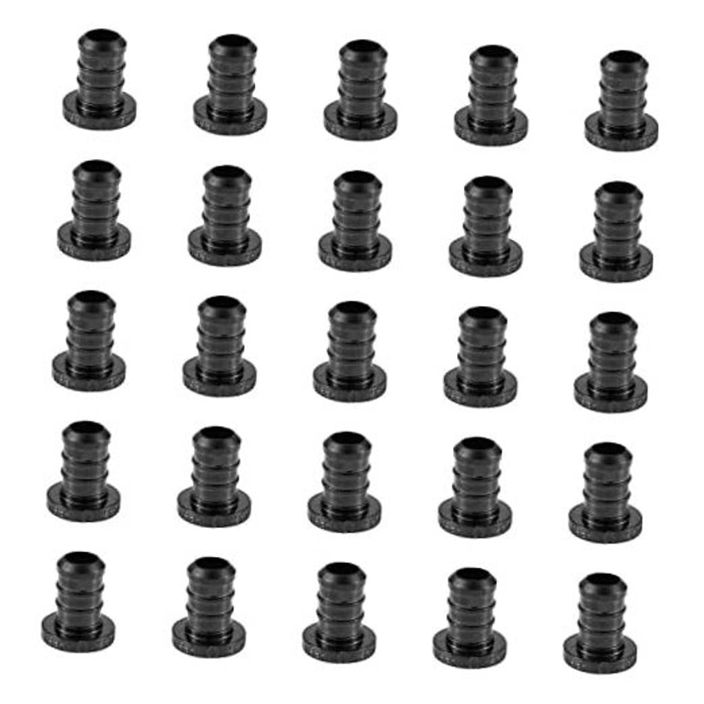 Set of dark crimp plug/barb end caps for 1/2-inch PEX tubing, 25-pack.