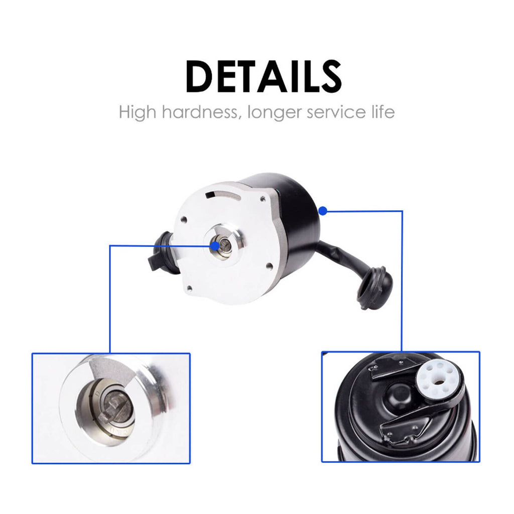 Brake booster pump motor with metal mounting plate and electrical connector; detail view