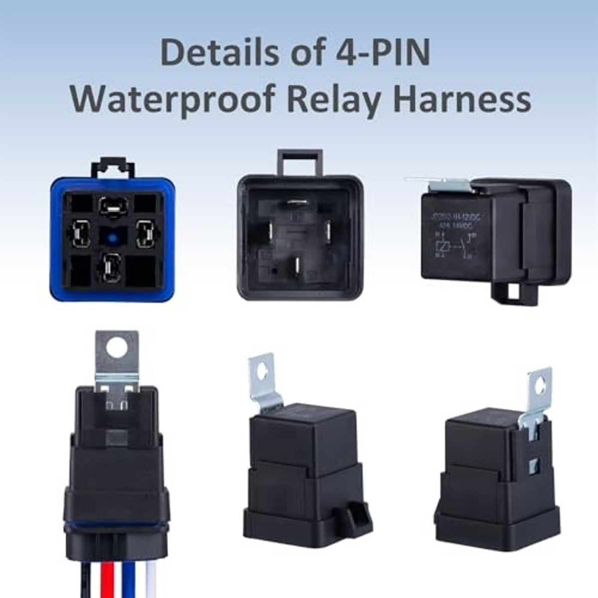 4-pin waterproof relay harness set with exposed 4-terminal connector and sealed mounting block