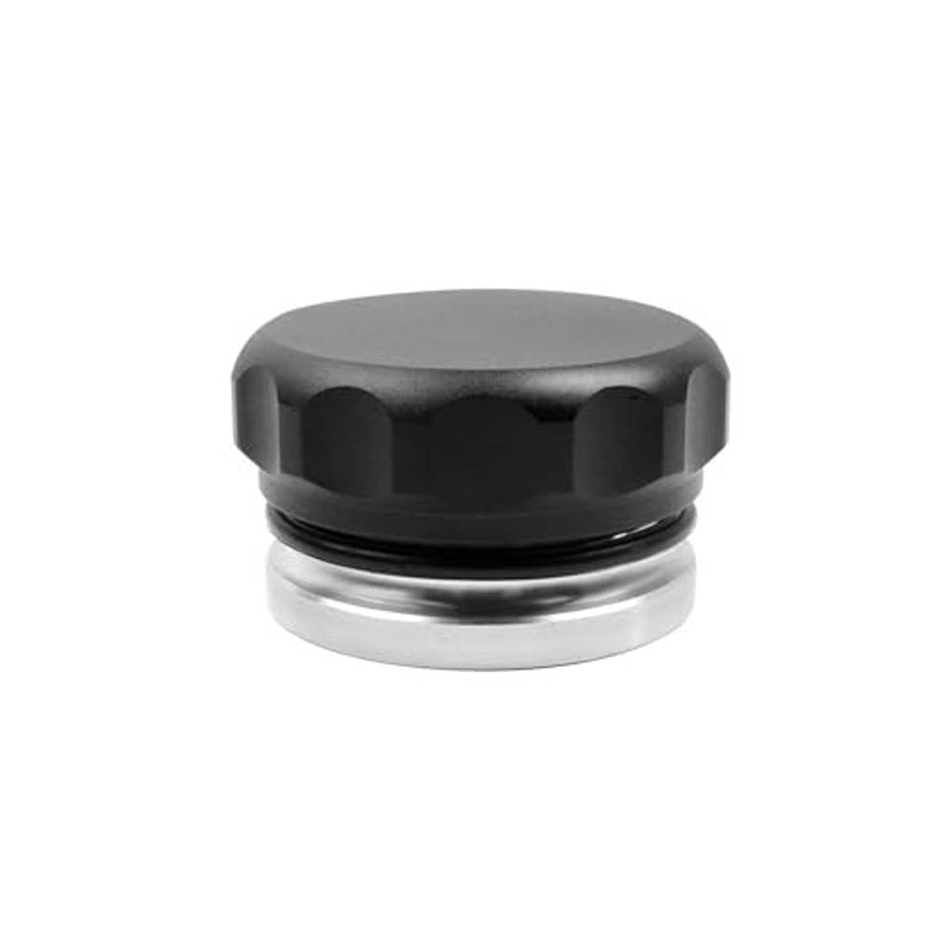 2 in fuel filler neck cap with black top and silver metal base ring