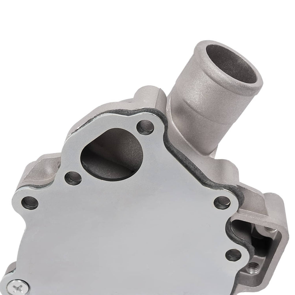 Water pump body with inlet opening and mounting bolts, silver metal casting