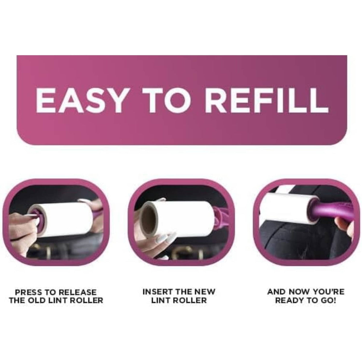 Pink Metkix lint roller refill sheets pack with easy-to-refill instructions