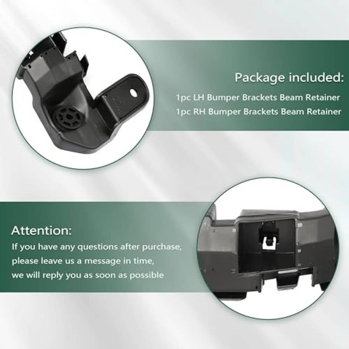 Black bumper bracket retainer holders set, close-up of end mounting brackets