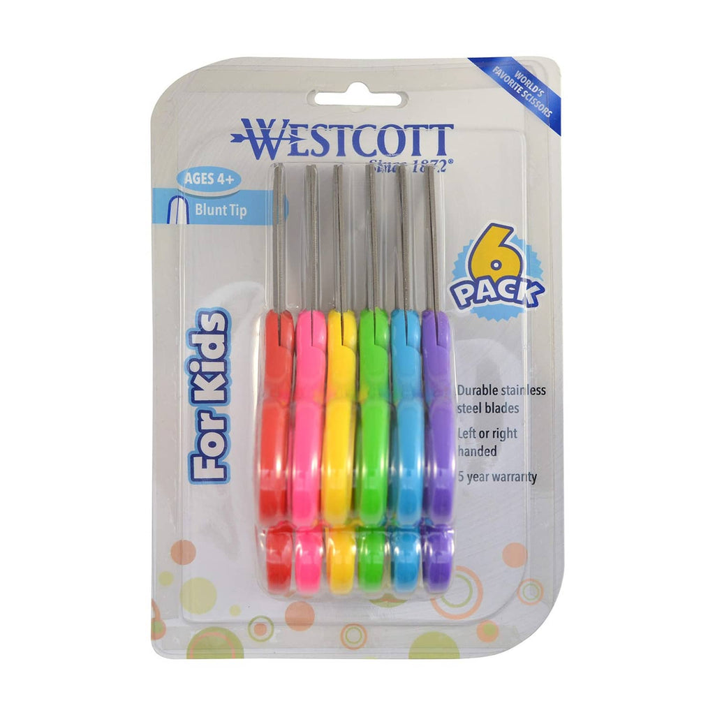Westcott kids' scissors 6-pack, blunt-tip blades, left/right handed, assorted colors