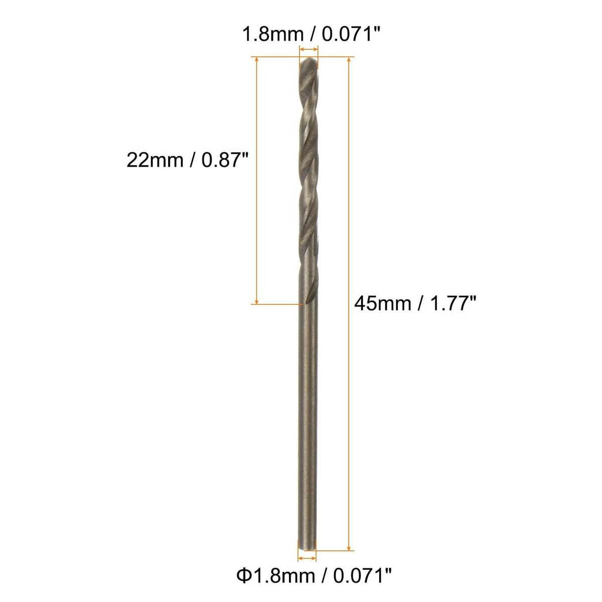 1.8mm cobalt drill bit, 45mm length, 22mm flute