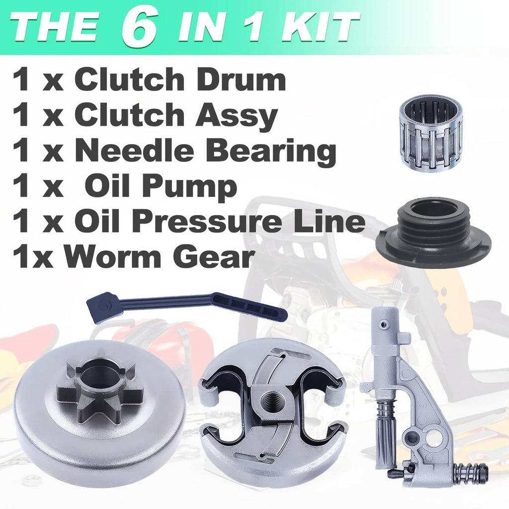 Six-piece clutch drum, bearing, oil pump and worm gear kit components