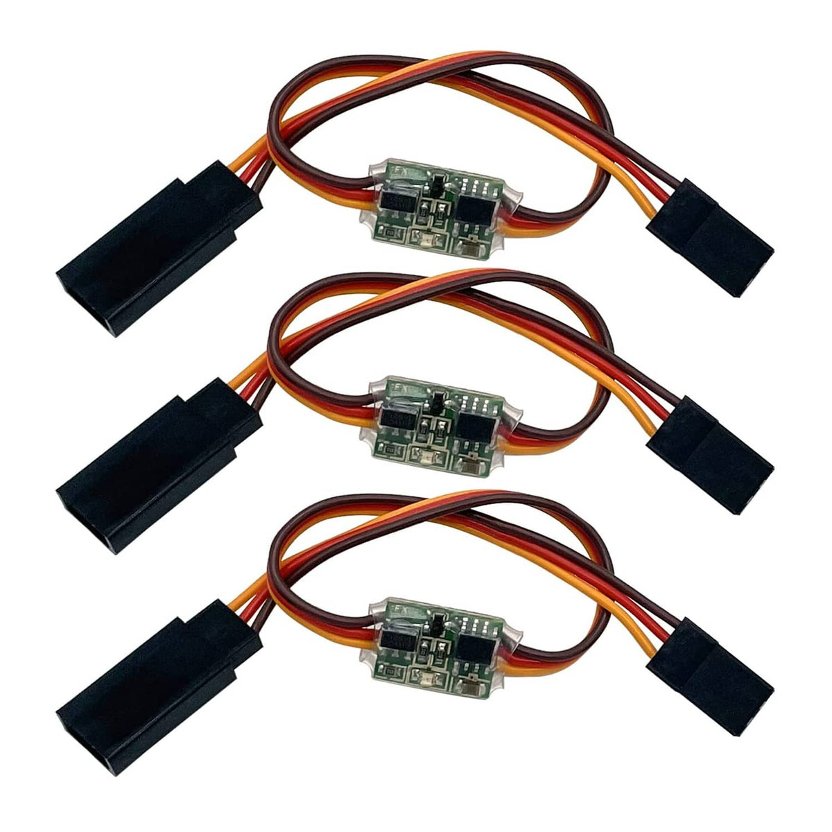 3-pack RC servo signal reverser modules with circuit boards and three wire connectors