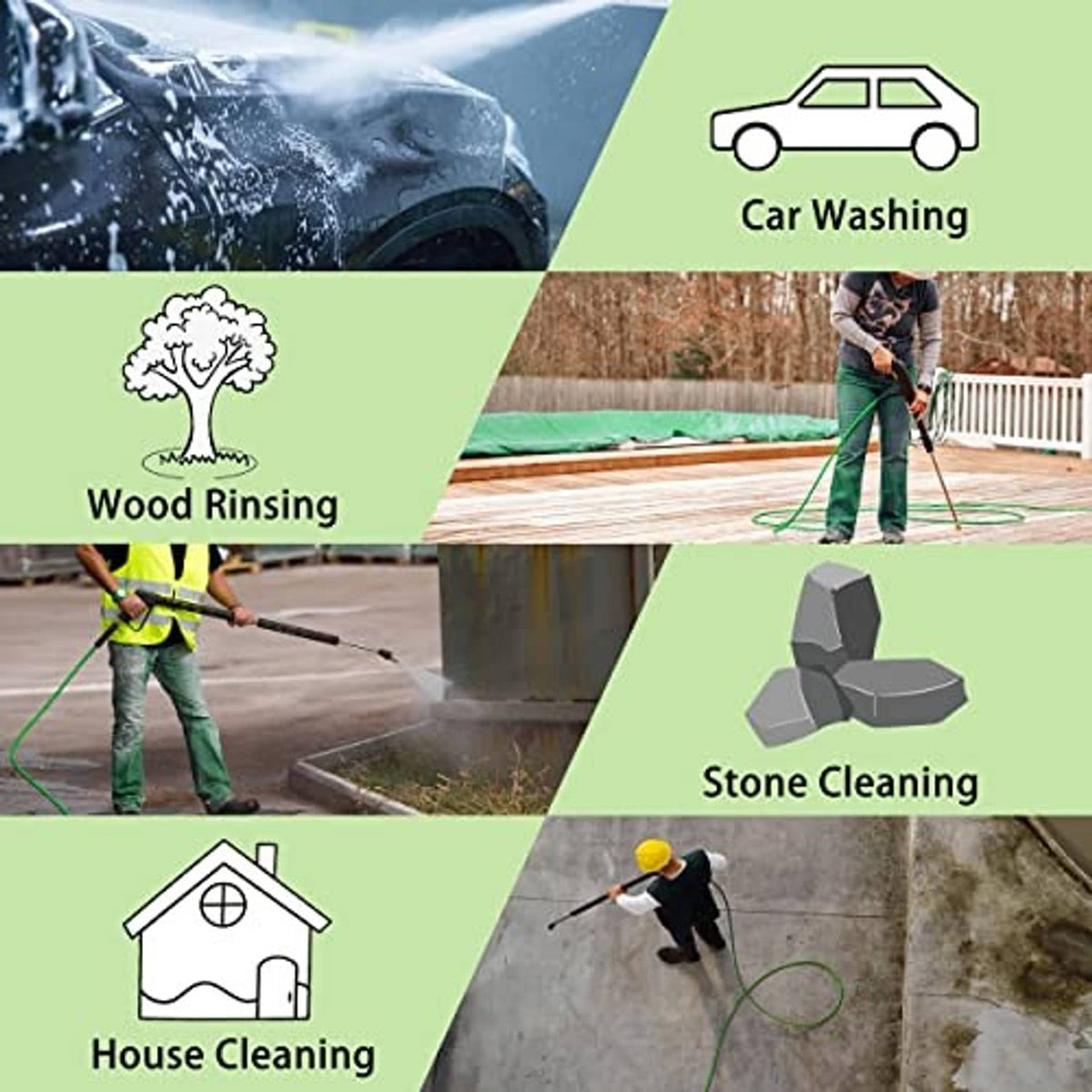 Pressure washer hose for car washing, wood rinsing, stone cleaning, and house cleaning