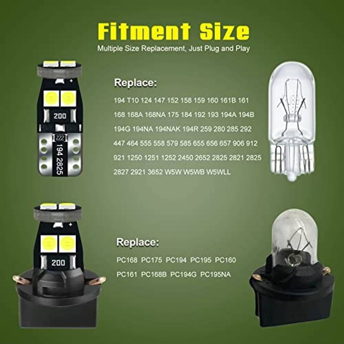LED instrument bulbs with socket, yellow LED chips, fitment size graphic