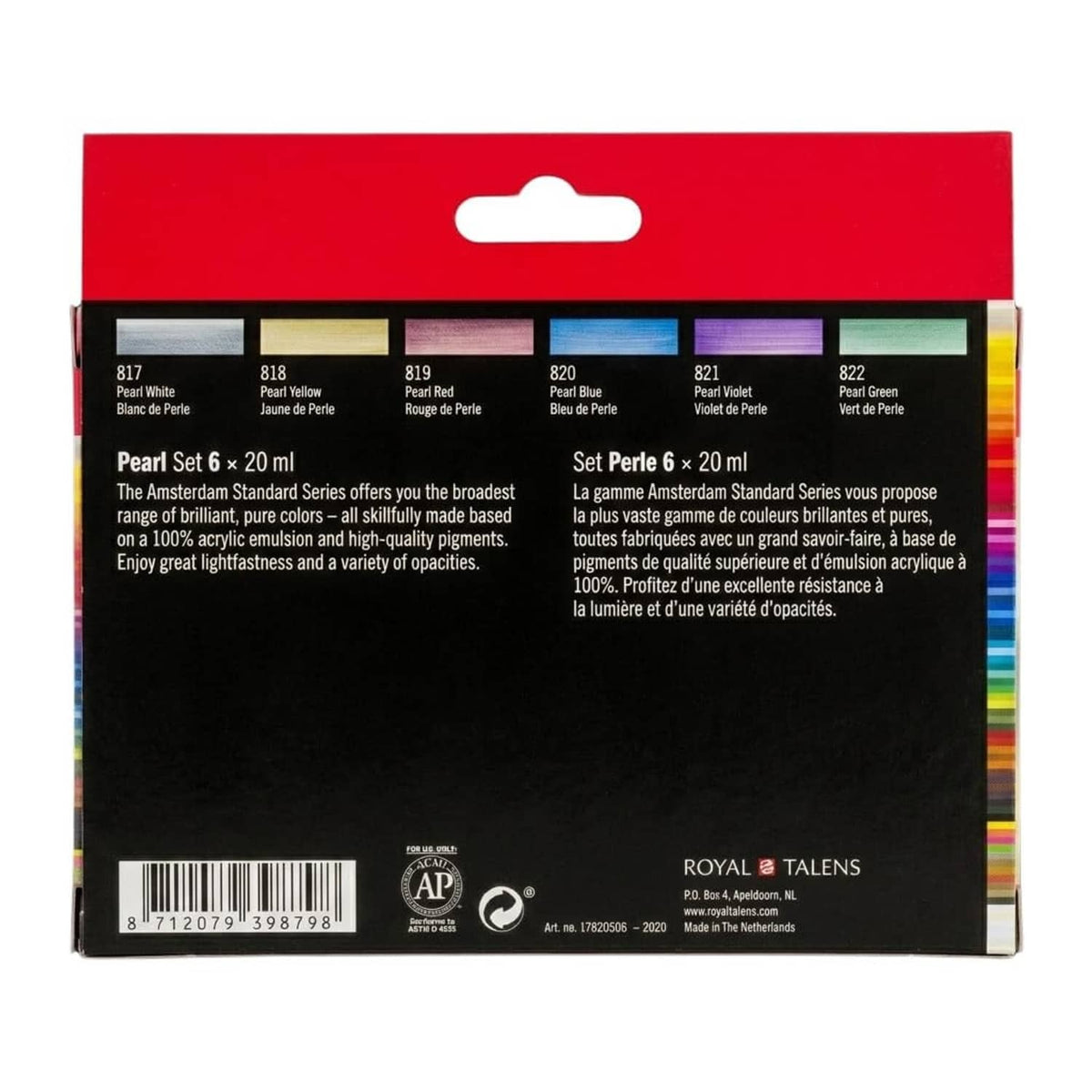 Amsterdam Standard Series acrylic paint set box back view with product information