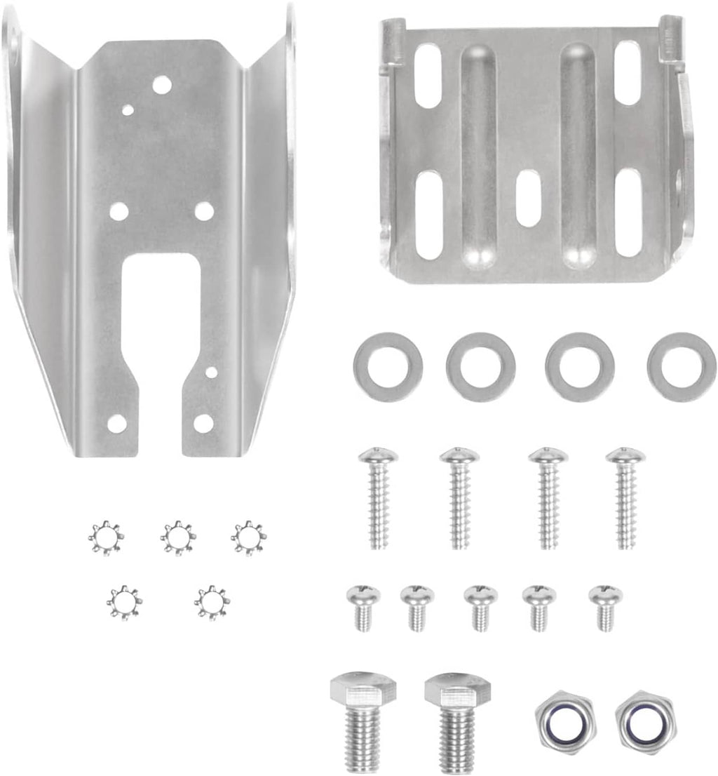 Stainless steel transom mount bracket with gaskets and assorted screws