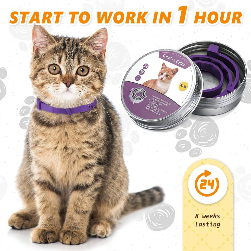 RivetOak Qualirey 3 Pcs Cat Adjustable Calming Collar, Reduce 15 inches, Purple