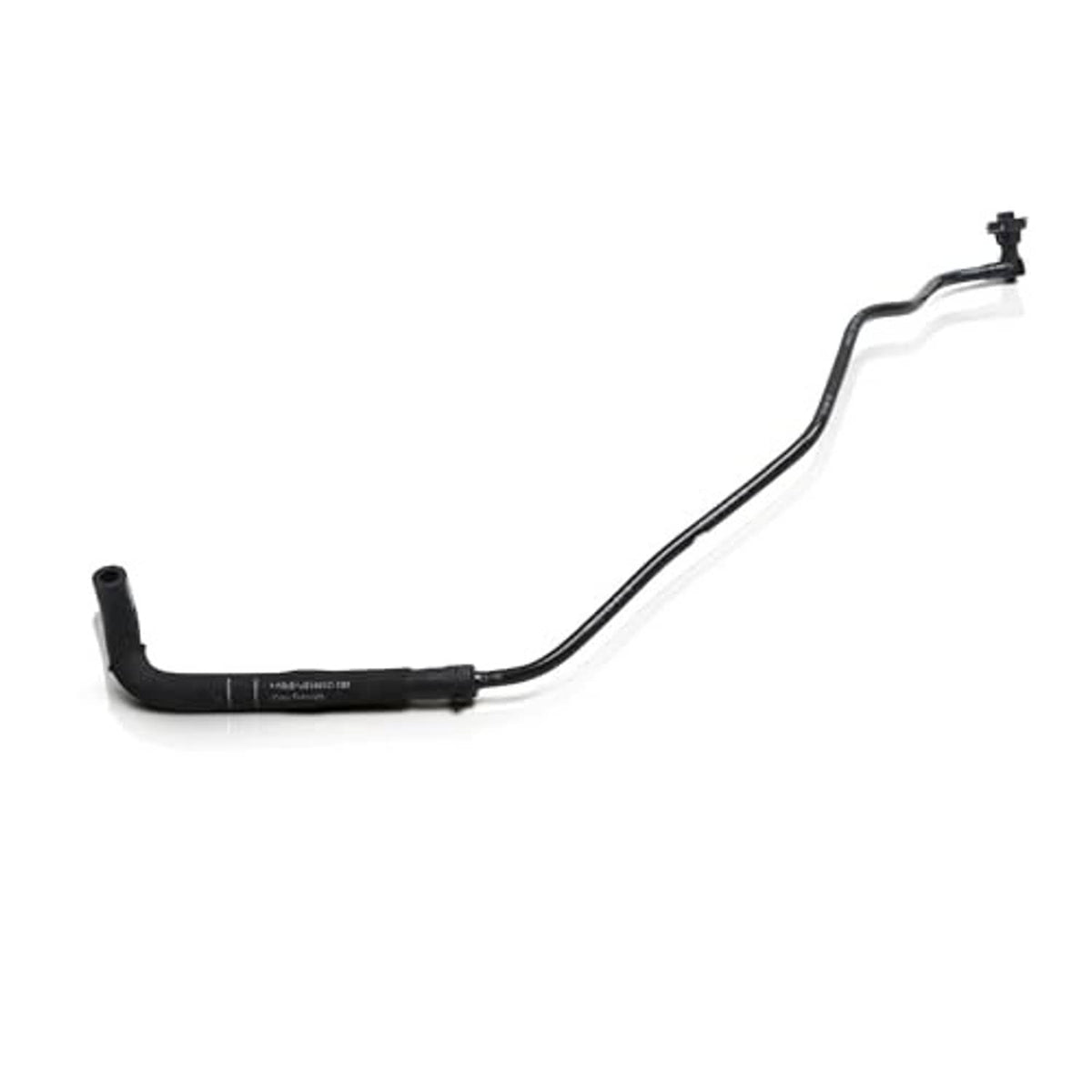 Black engine coolant hose assembly with angled pipe section and two end fittings.