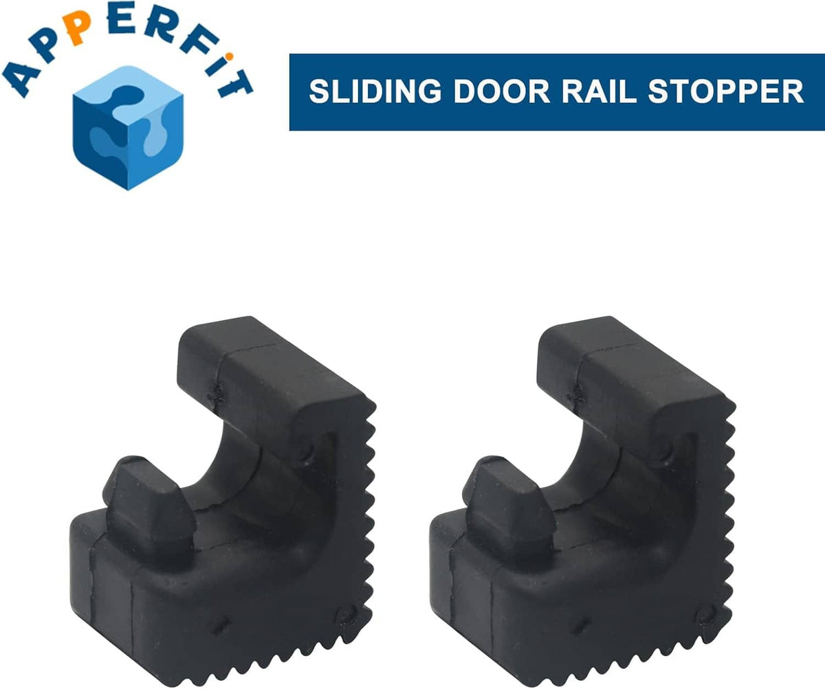 Sliding door rail stopper two black plastic clips with serrated grip edges
