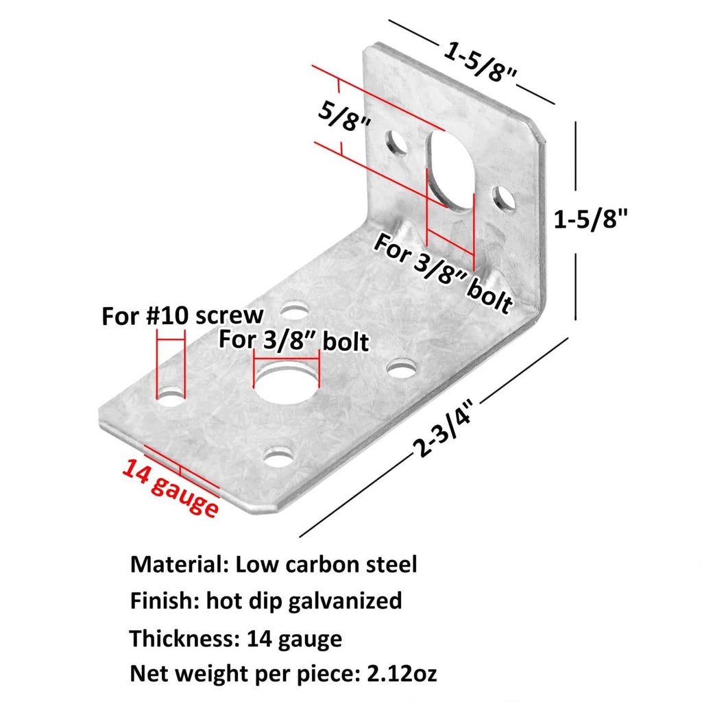 Silver L-angle corner brace bracket, 2-3/4 in by 1-5/8 in, with mounting holes.
