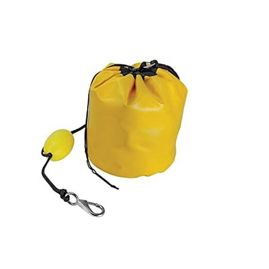 Yellow PWC sand anchor and buoy bag with drawstring and black tie