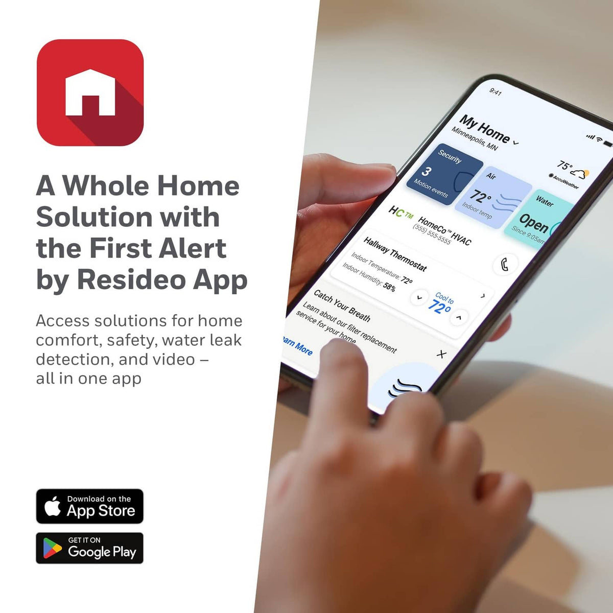 Smart thermostat app on a phone showing home comfort settings and controls